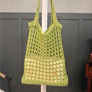Green Crochet Market Tote Bag